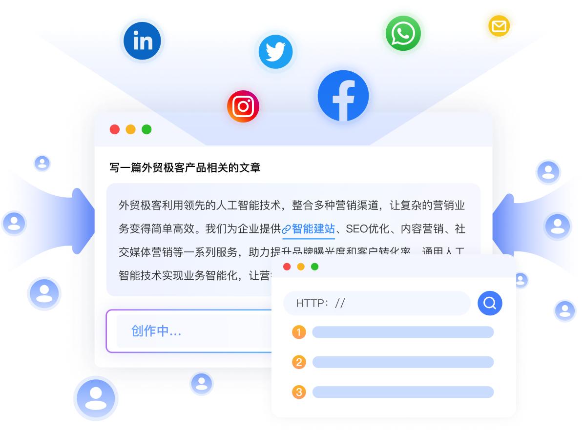 一站式推广引流解决方案，包含智能SEO优化、社交媒体集中管理、AI内容营销和24/7多语言智能客服，帮助提高网站流量、品牌互动和客户转化率。